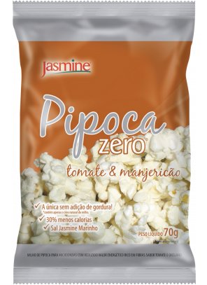 TOMATE E MANJERICAO.png - Pipoca Zero Tomate & ManjericãoA única sem adição de gordura30% menos caloriasUtiliza Sal jasmine_dev Marinho Ingredientes: Milho de pipoca, sal jasmine_dev Marinho, manjericão, amido de milho e aroma.NÃO CONTÉM GLÚTEN.Disponível na versão: 70g. 